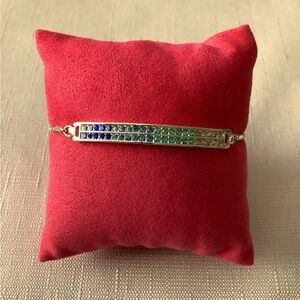 Avon Vintage Blue Crystal Bar Silver Tone Bolo Bracelet